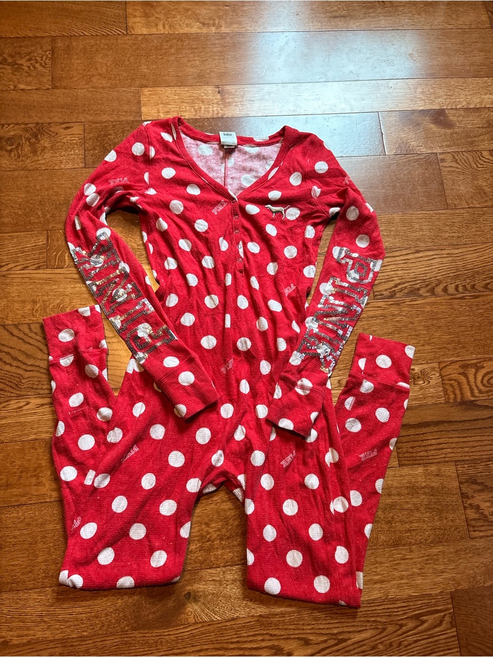 PINK Victoria's Secret Red Polka Dot One-Piece Pajamas